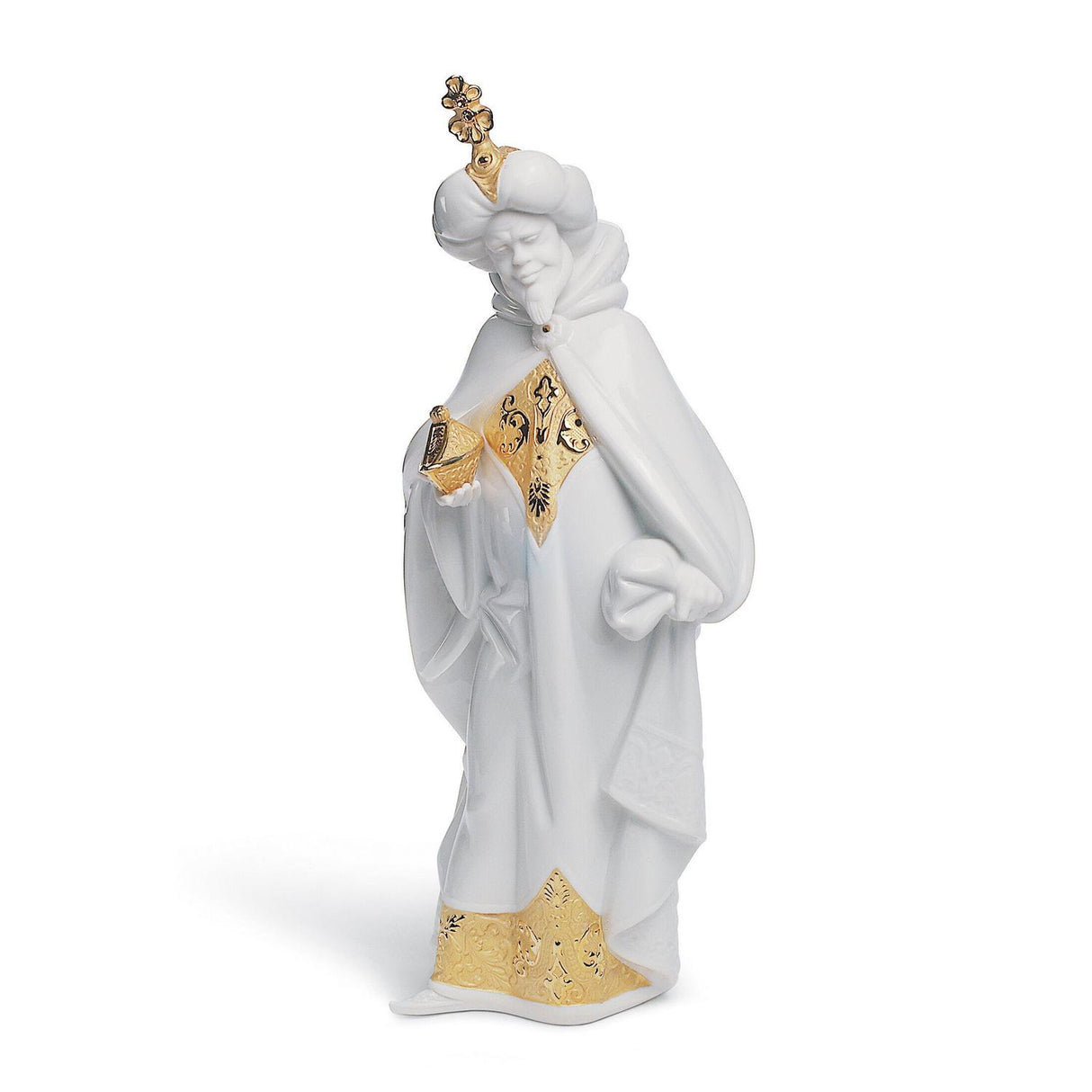 Statuina Re Baldassarre Lladrò in porcellana bianca e dettagli oro 33x15 cm