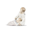 Statuina Angelo Custode Lladrò in porcellana lucida decorata 14x14 cm