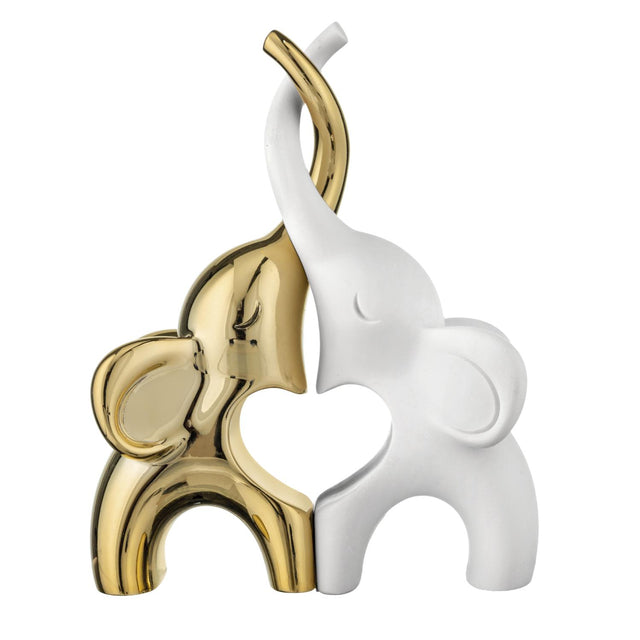 Coppia elefantini Bongelli Preziosi in marmorino finitura oro bianco 13x10 cm