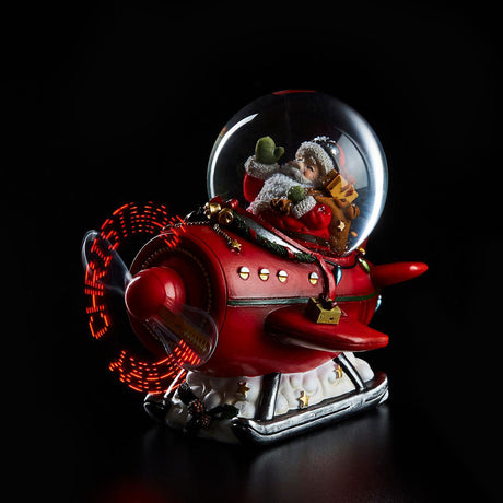 Aereo con Babbo Natale EDG in resina 15 cm con luci LED