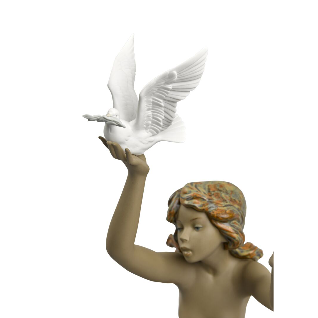LLADRO' - Figura Statua Porcellana Donna con Colomba Gres 56cm