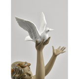 LLADRO' - Figura Statua Porcellana Donna con Colomba Gres 56cm