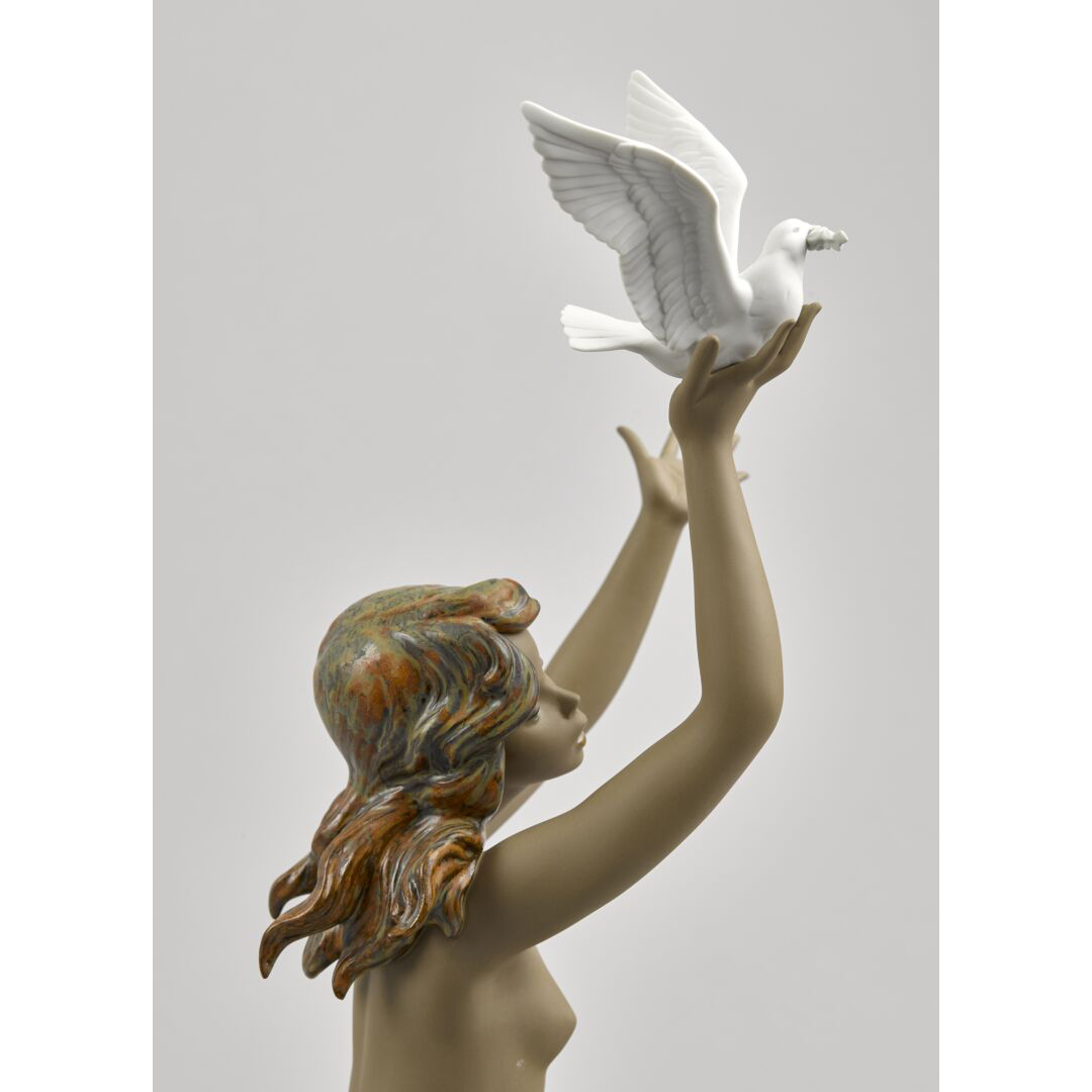 LLADRO' - Figura Statua Porcellana Donna con Colomba Gres 56cm
