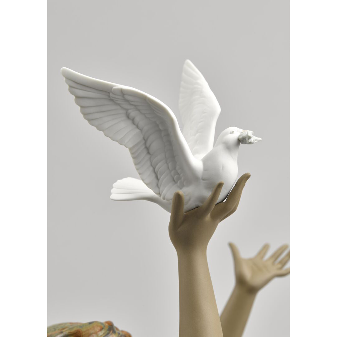 LLADRO' - Figura Statua Porcellana Donna con Colomba Gres 56cm