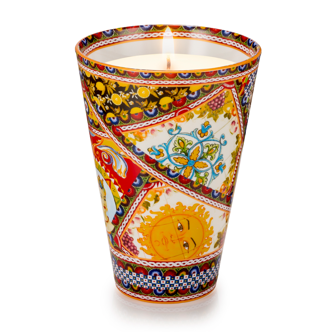Vaso con candela Santa Rosalia Palais Royal in porcellana 16x22 cm