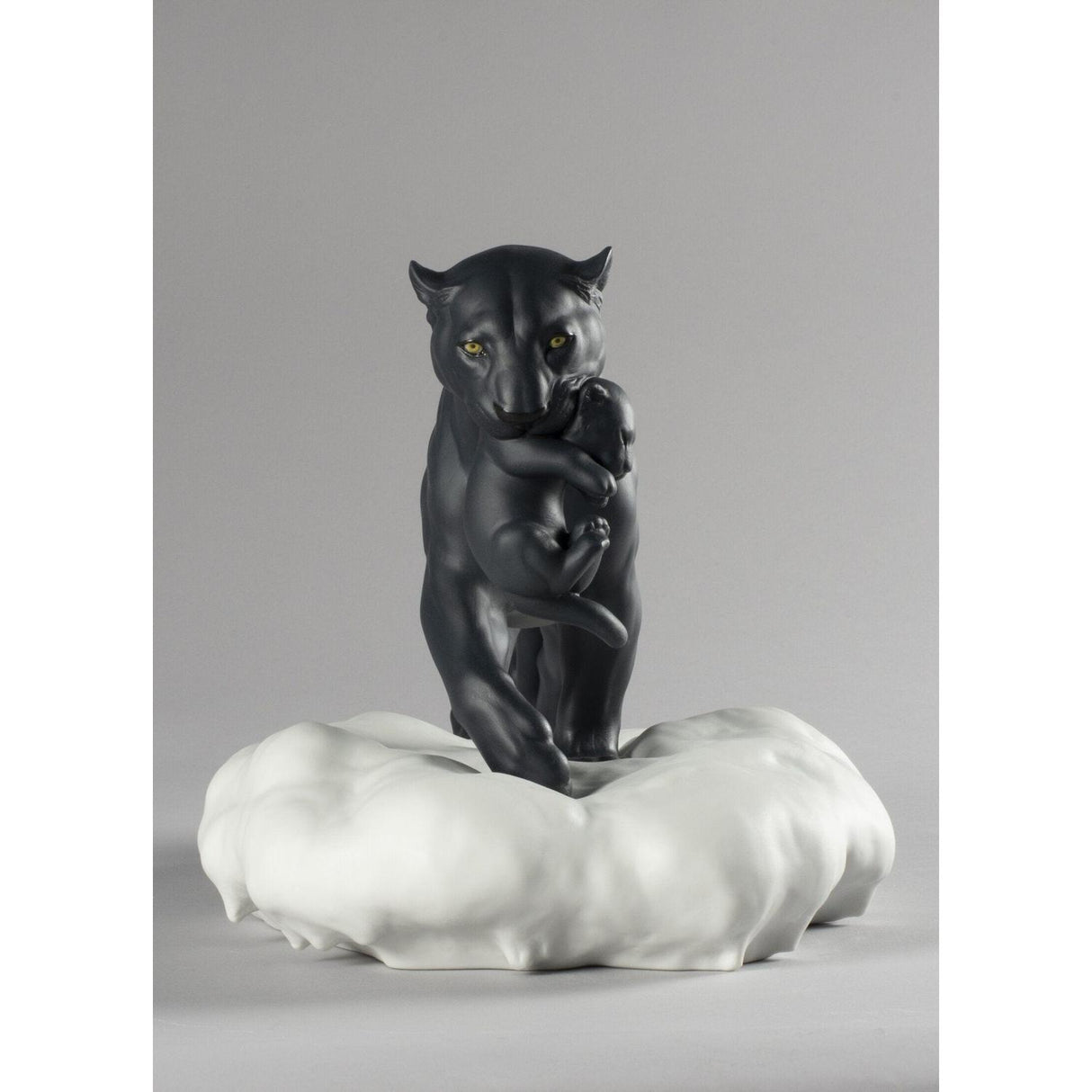 LLADRO' Figurina Pantera Nera con Cucciolo 25x48cm Porcellana