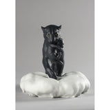 LLADRO' Figurina Pantera Nera con Cucciolo 25x48cm Porcellana