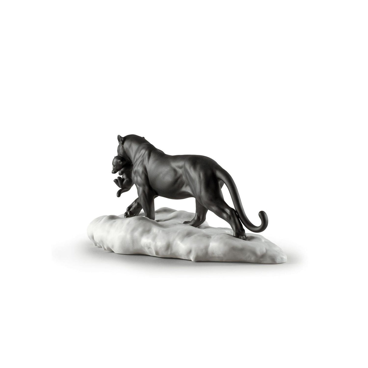 LLADRO' Figurina Pantera Nera con Cucciolo 25x48cm Porcellana