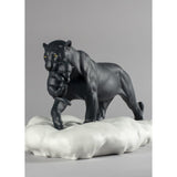 LLADRO' Figurina Pantera Nera con Cucciolo 25x48cm Porcellana