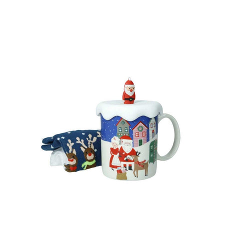 Tazza mug natalizia Brandani in porcellana con calzini e tappo 9,5x8 cm