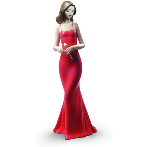 Statuina donna con rosa NAO in porcellana con abito rosso 29 cm