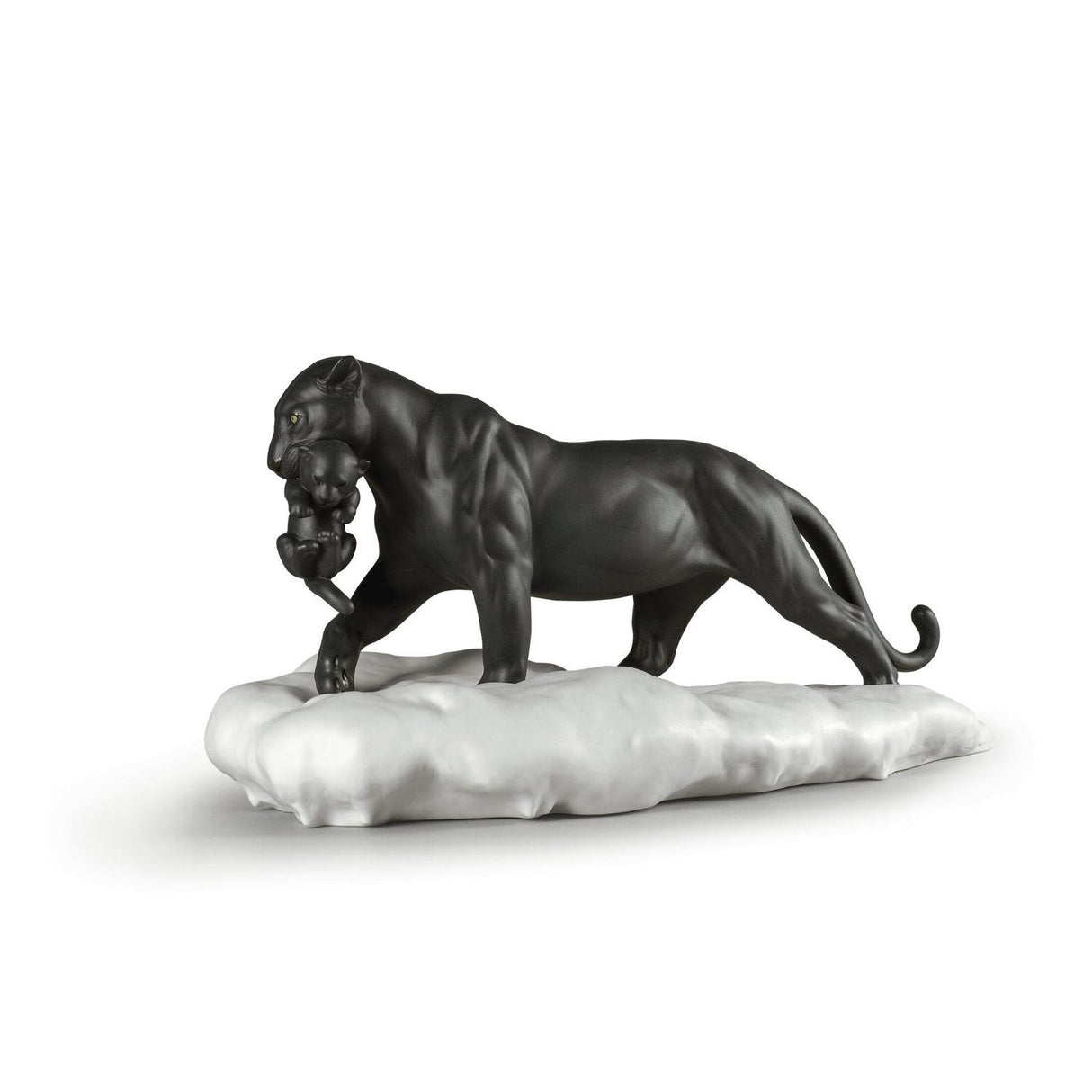 Scultura Pantera Nera con Cucciolo Lladrò in porcellana opaca 25x48 cm