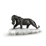 Scultura Pantera Nera con Cucciolo Lladrò in porcellana opaca 25x48 cm
