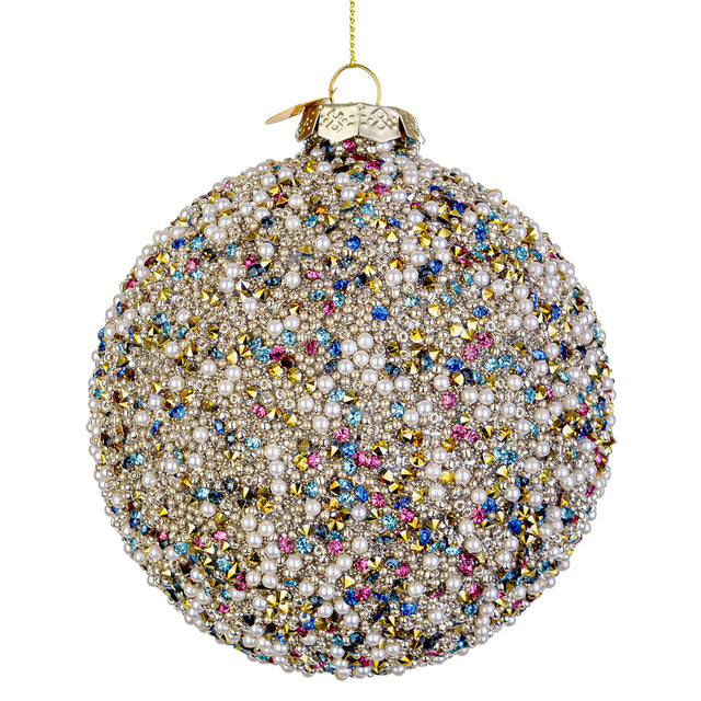 Sfera di Natale Bizzotto in vetro con perle e rubini 10 cm