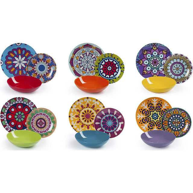 Servizio piatti Mandala Etno Excelsa in porcellana decorata 18 pezzi