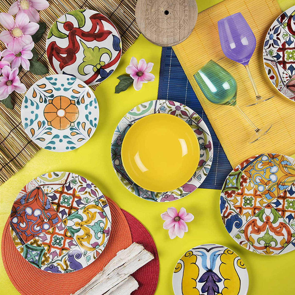 EXCELSA Lisbona Servizio Tavola Piatti Set 18 Pezzi Porcellana Multicolore