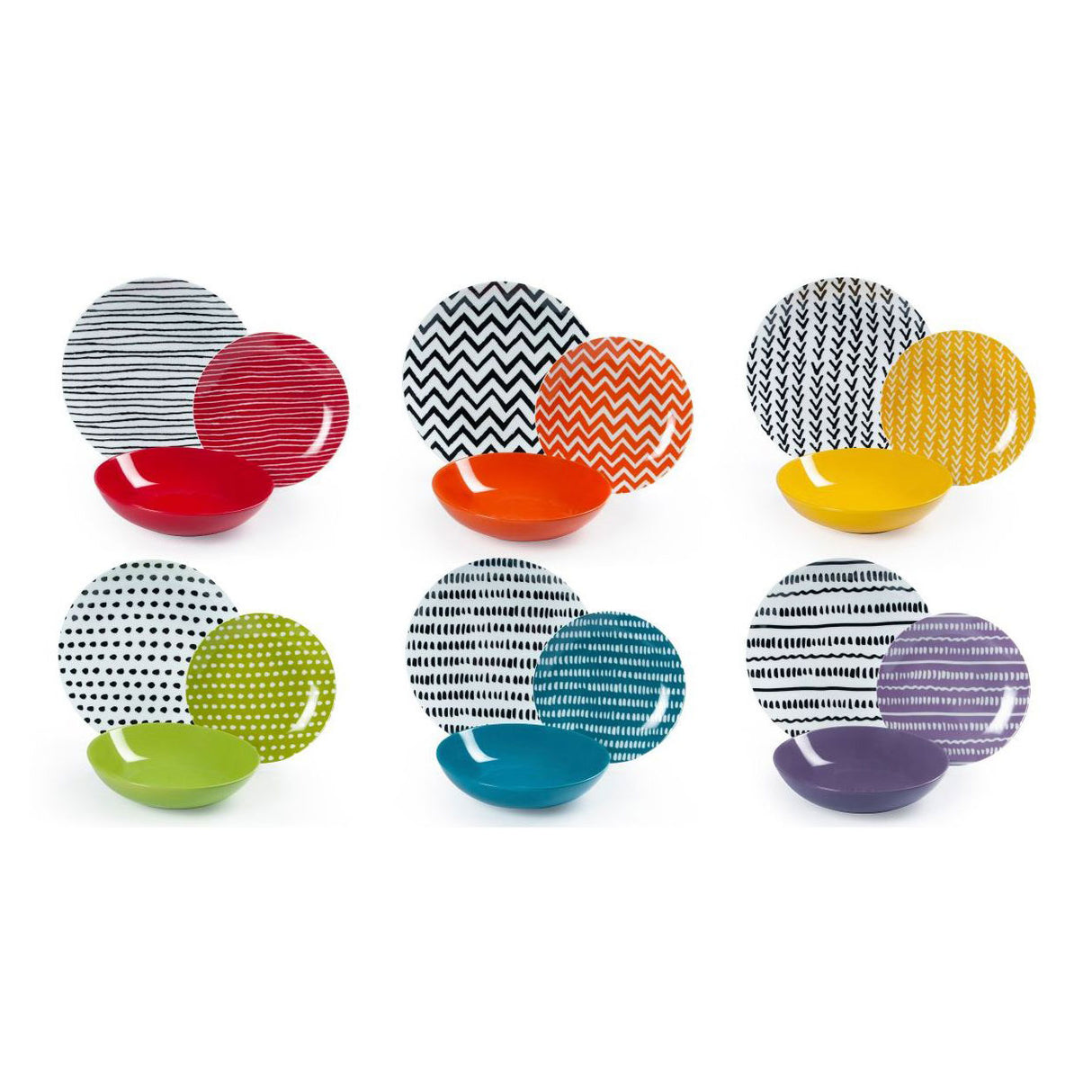 Servizio piatti Crazy Line Excelsa in porcellana decori multicolor 18 pezzi