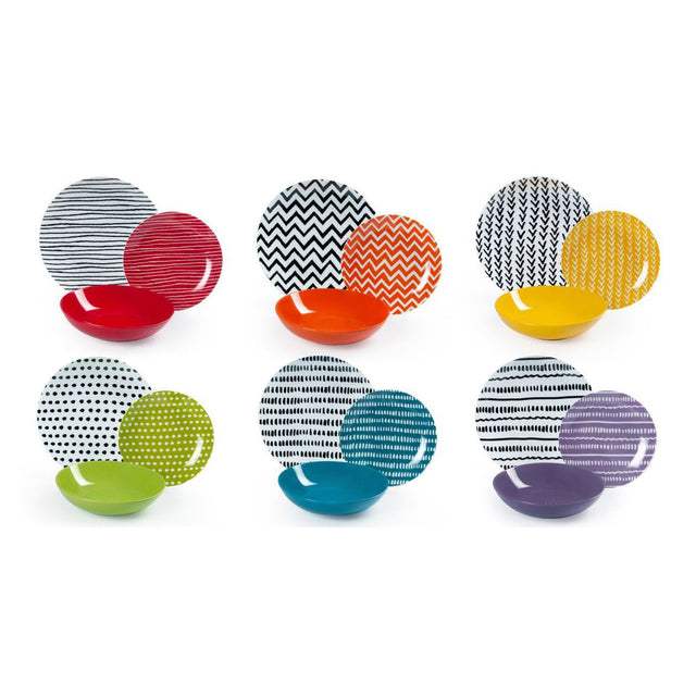 Servizio piatti Crazy Line Excelsa in porcellana decori multicolor 18 pezzi