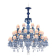 Lampadario Belle de Nuit Lladrò in porcellana azzurra 40 luci