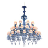 Lampadario Belle de Nuit Lladrò in porcellana azzurra 40 luci