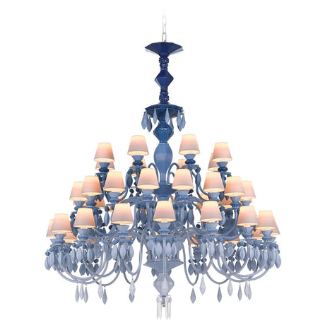 Lampadario Belle de Nuit Lladrò in porcellana azzurra 40 luci