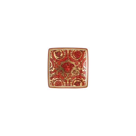 Ciotola Medusa Garland Versace in porcellana rossa con decori oro 12x12 cm