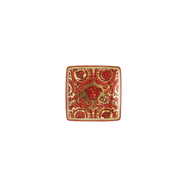 Ciotola Medusa Garland Versace in porcellana rossa con decori oro 12x12 cm