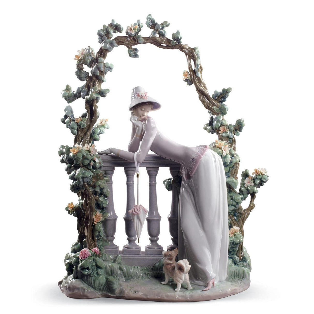 Scultura Donna dalla Balaustra Lladrò in porcellana decorata 49x36 cm