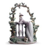 Scultura Donna dalla Balaustra Lladrò in porcellana decorata 49x36 cm