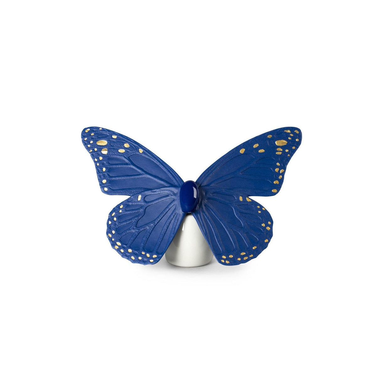 Farfalla decorativa Lladrò in porcellana blu con dettagli in oro 9x14 cm