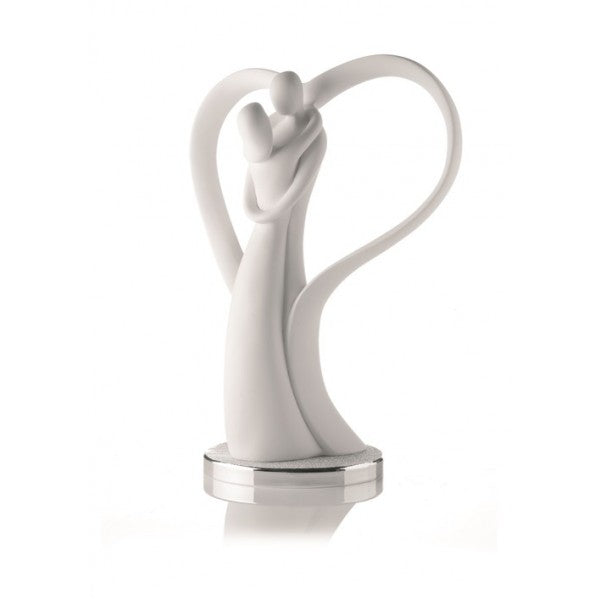 Scultura innamorati Bongelli Preziosi in marmorino con base argento 39 cm