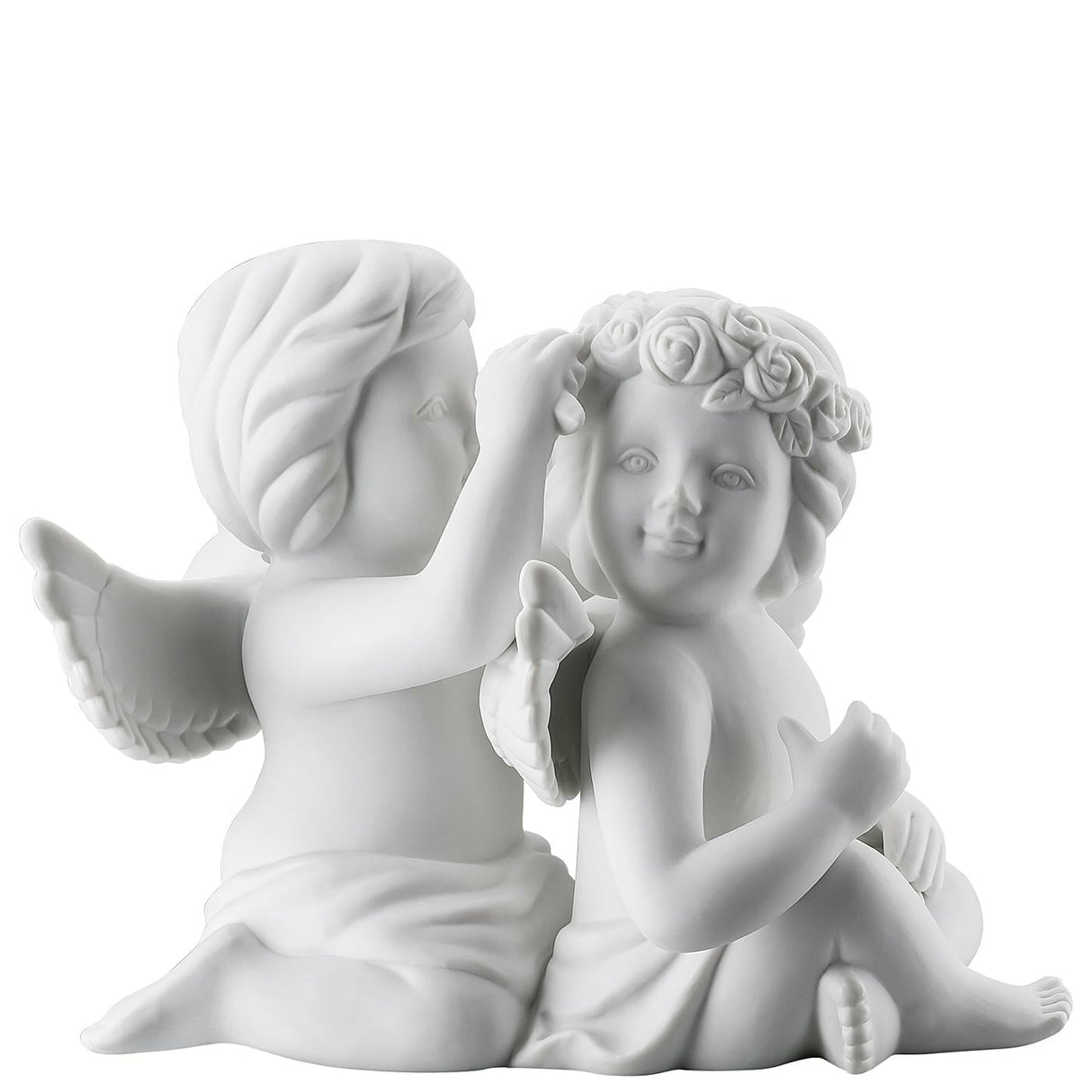 Coppia Angeli con Fiori Rosenthal in porcellana bianca 11,3x14,3 cm
