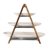 Alzata a tre piani Villeroy & Boch in porcellana bianca e legno naturale