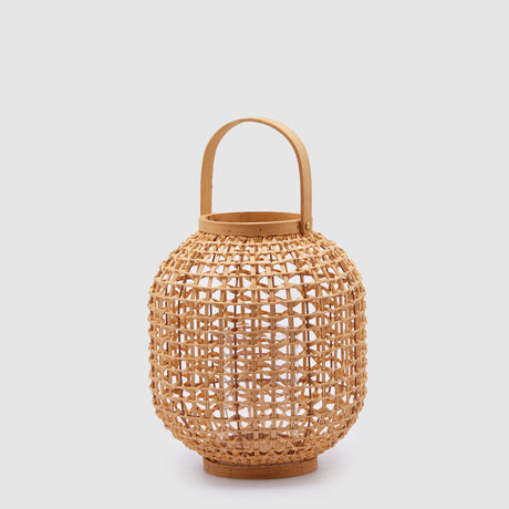 Lanterna bombata EDG in legno naturale con manico 32x27 cm