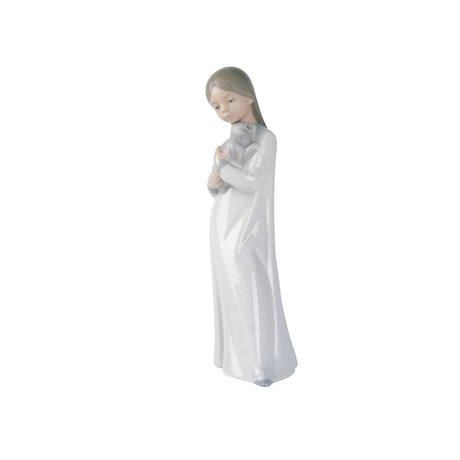 Statuina Bambina con Cane NAO in porcellana decorata a mano 21x9 cm