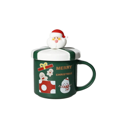 Tazza mug natalizia Brandani in porcellana verde con coperchio 11x9 cm