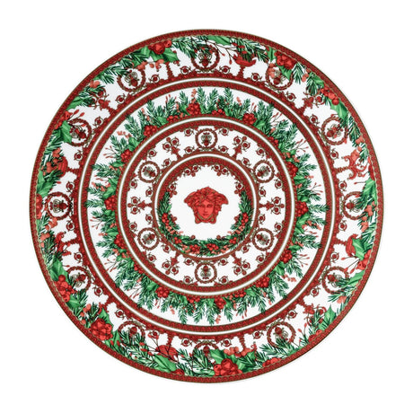 Piatto di Natale I Love Baroque Versace in porcellana decoro rosso e verde