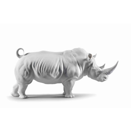 Scultura Rinoceronte Bianco Lladrò in porcellana artigianale 22x45 cm
