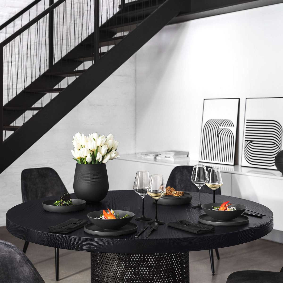 VILLEROY & BOCH Iconic La Boule Servizio Tavola Piatti Porcellana Nero