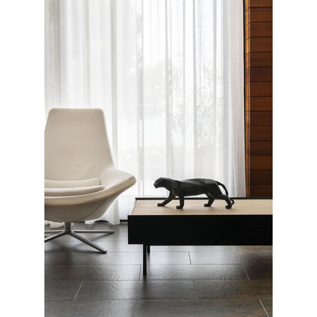 LLADRO' Scultura Pantera Nero Opaco 19x50cm Porcellana