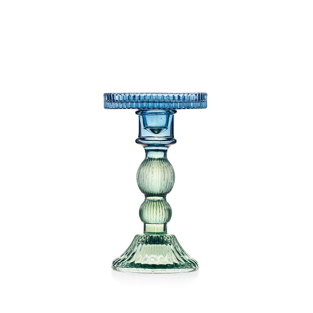 Candeliere Atena Emò Italia in vetro colorato verde e blu 18 cm