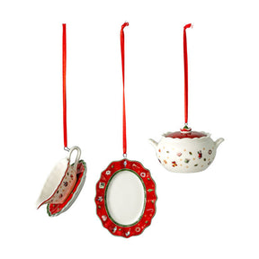 Set 3 addobbi natalizi Villeroy & Boch in porcellana decorata 3x6 cm