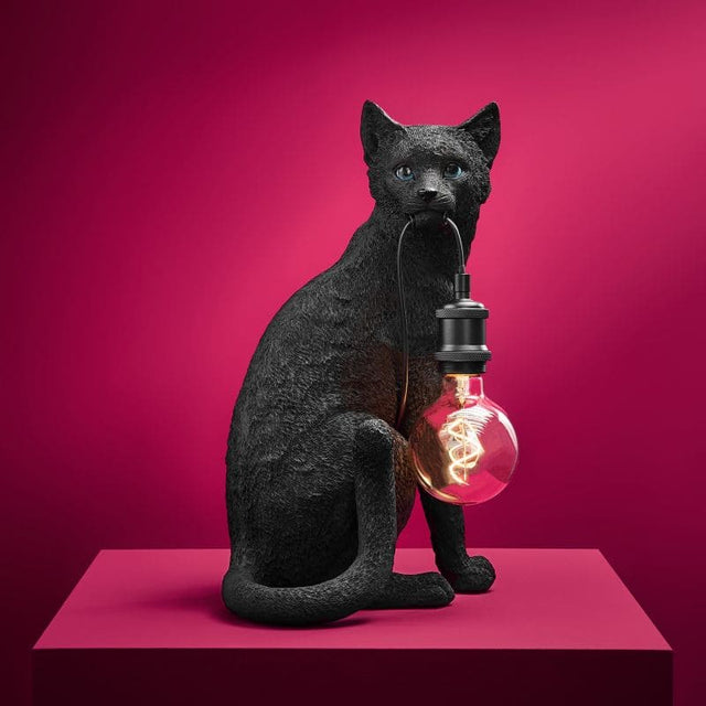 Lampada da tavolo Gatto Chouchou Werns in resina nera 44,5 cm