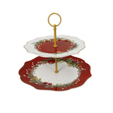 Alzata 2 piani Carol Brandani in porcellana decoro natalizio 26x23 cm