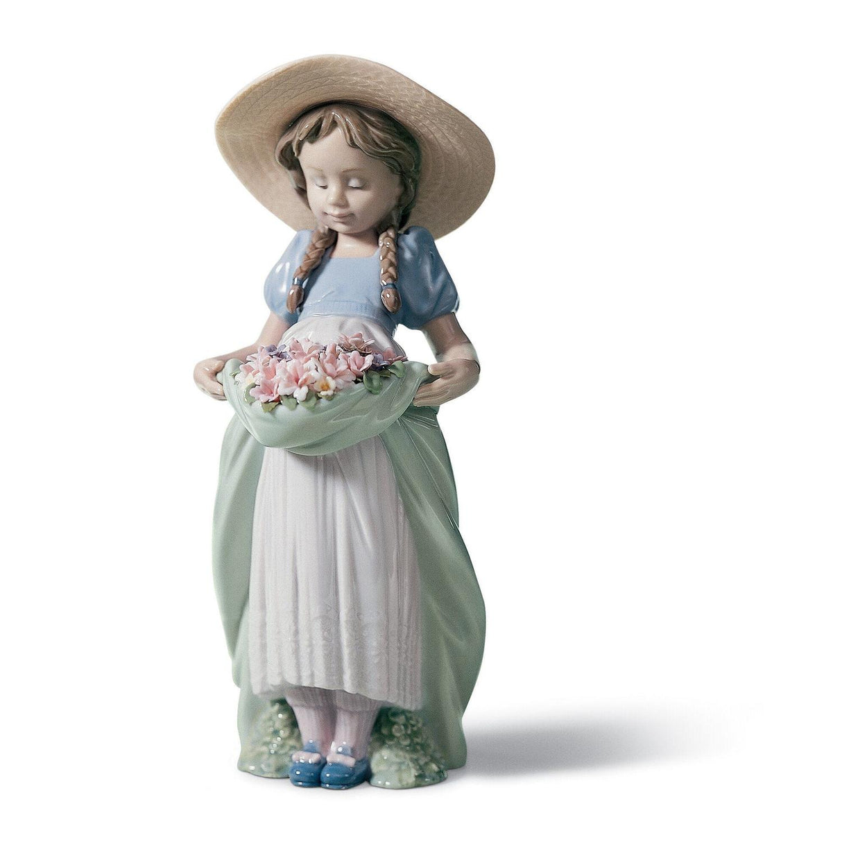 Statuetta Bimba del Prato Lladrò in porcellana con fiori 24x13 cm
