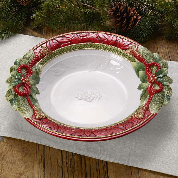 FITZ & FLOYD Vassoio Coppa Centrotavola 40cm Porcellana Tavola di Natale