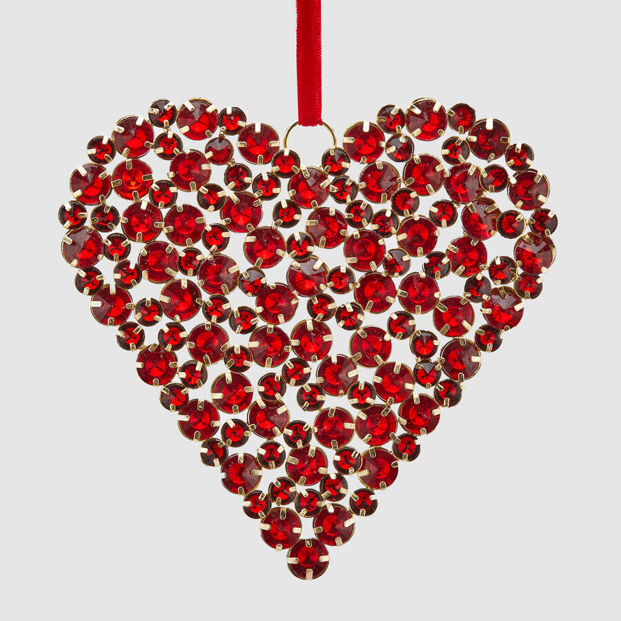 Pendaglio cuore EDG in vetro rosso con gemme decorative 15 cm
