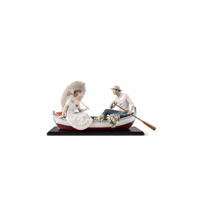 Scultura Romanticismo sul Lago Lladrò in porcellana 31x58 cm