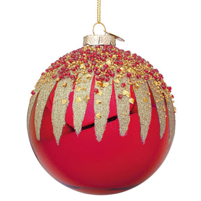 Sfera di Natale Firework Bizzotto in vetro rosso con glitter oro 10 cm