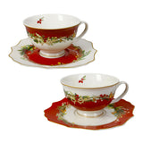 Set 2 tazze tè Carol Brandani in porcellana rossa con decoro agrifoglio